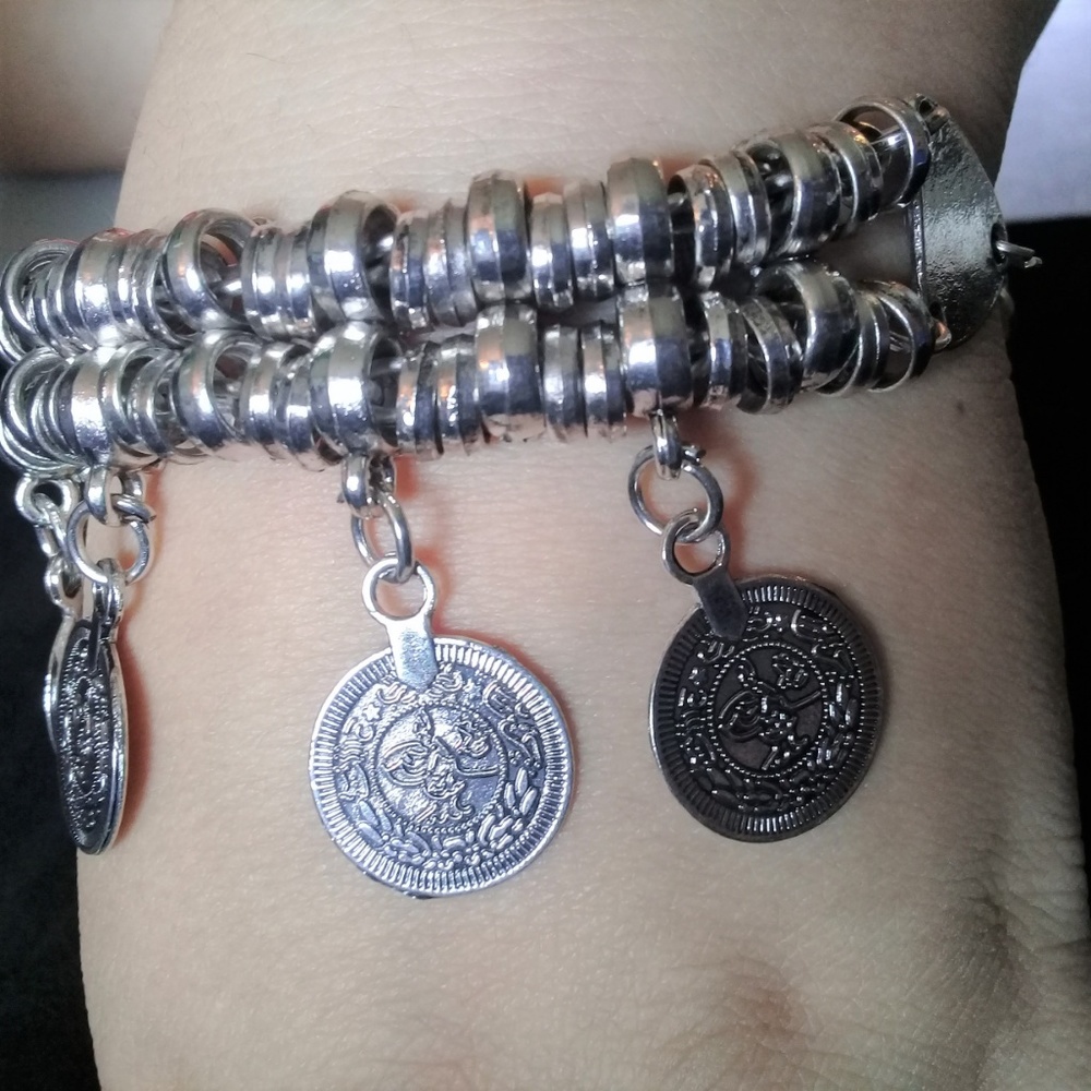 Boho Two Layer Silver Circle Bracelet - image 3